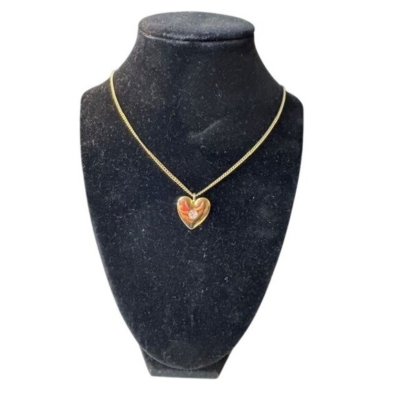 Gold-Tone Heart Pendant Necklace With Rhinestone Accent & Adjustable Chain - Picture 1 of 8